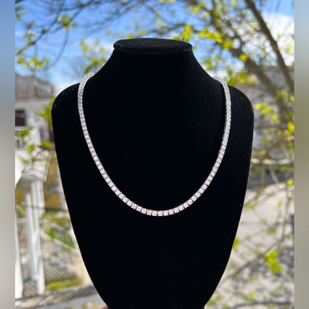 Tennis Necklace | Brass | Rhodium Plated
